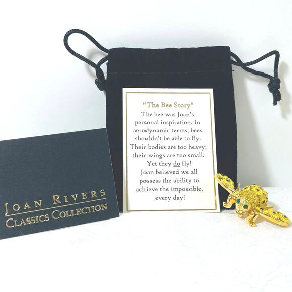 Vtg JOAN RIVERS Sunflower Bee Pin Brooch Crystal Yellow Green Classic Collection - Picture 2 of 11